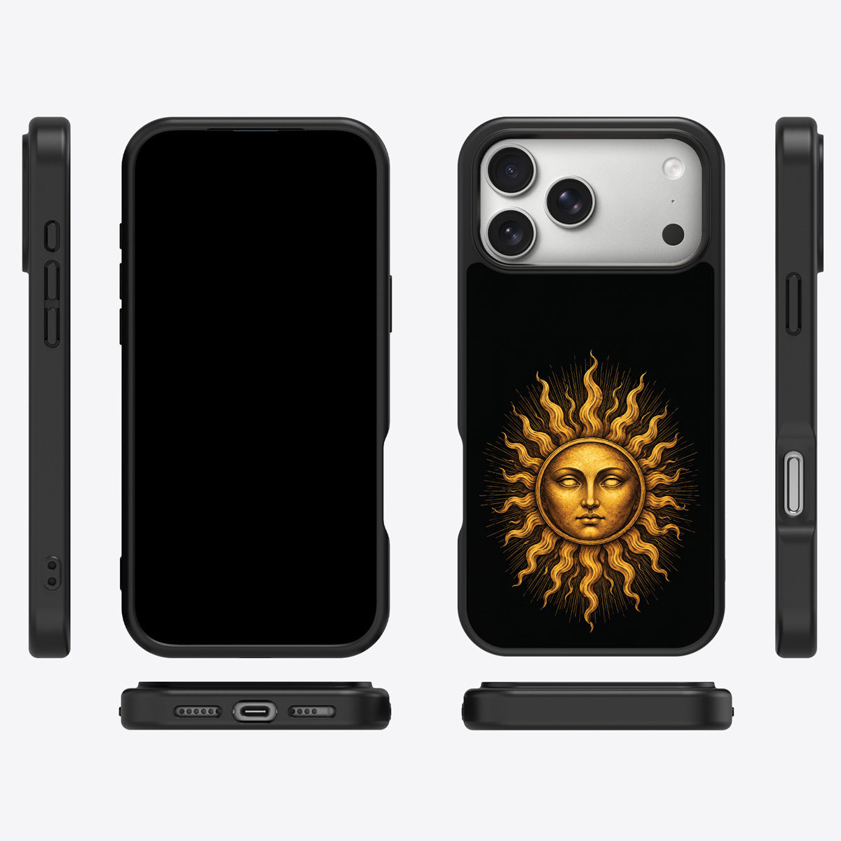Celestial Sun iPhone 17 Pro Max case cover – multi-angle view
