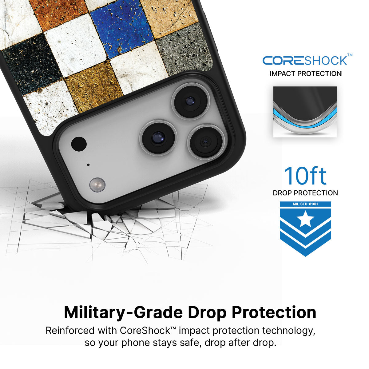 Heritage Mosaic iPhone 17 Pro Max case with drop protection