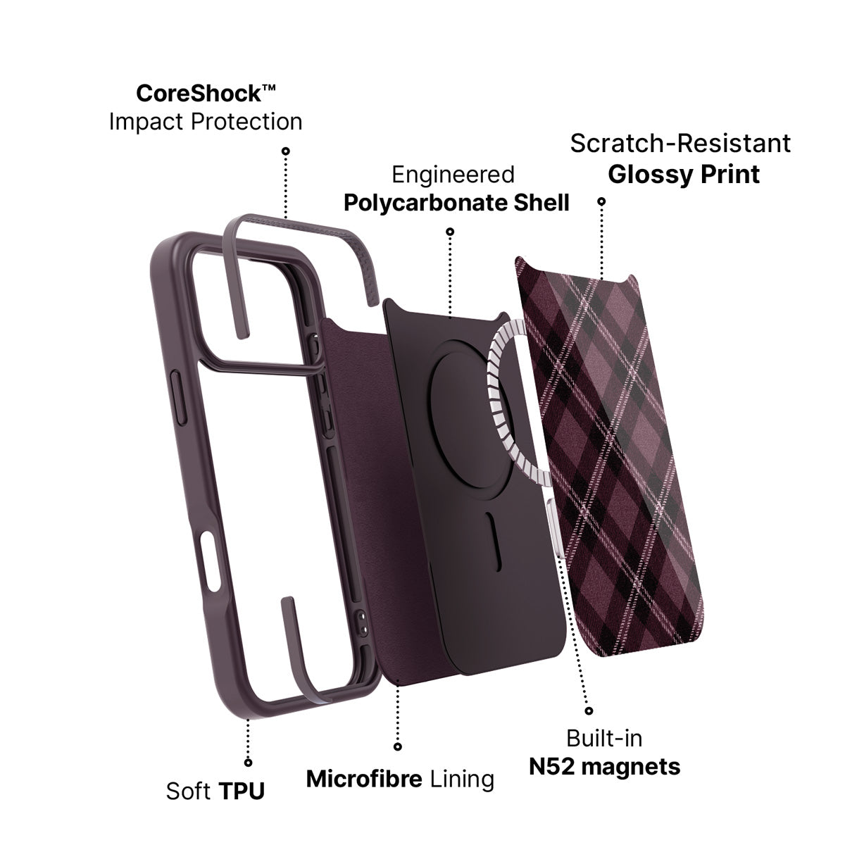 iPhone 17 Pro Max case construction – Merlot Weave phone case