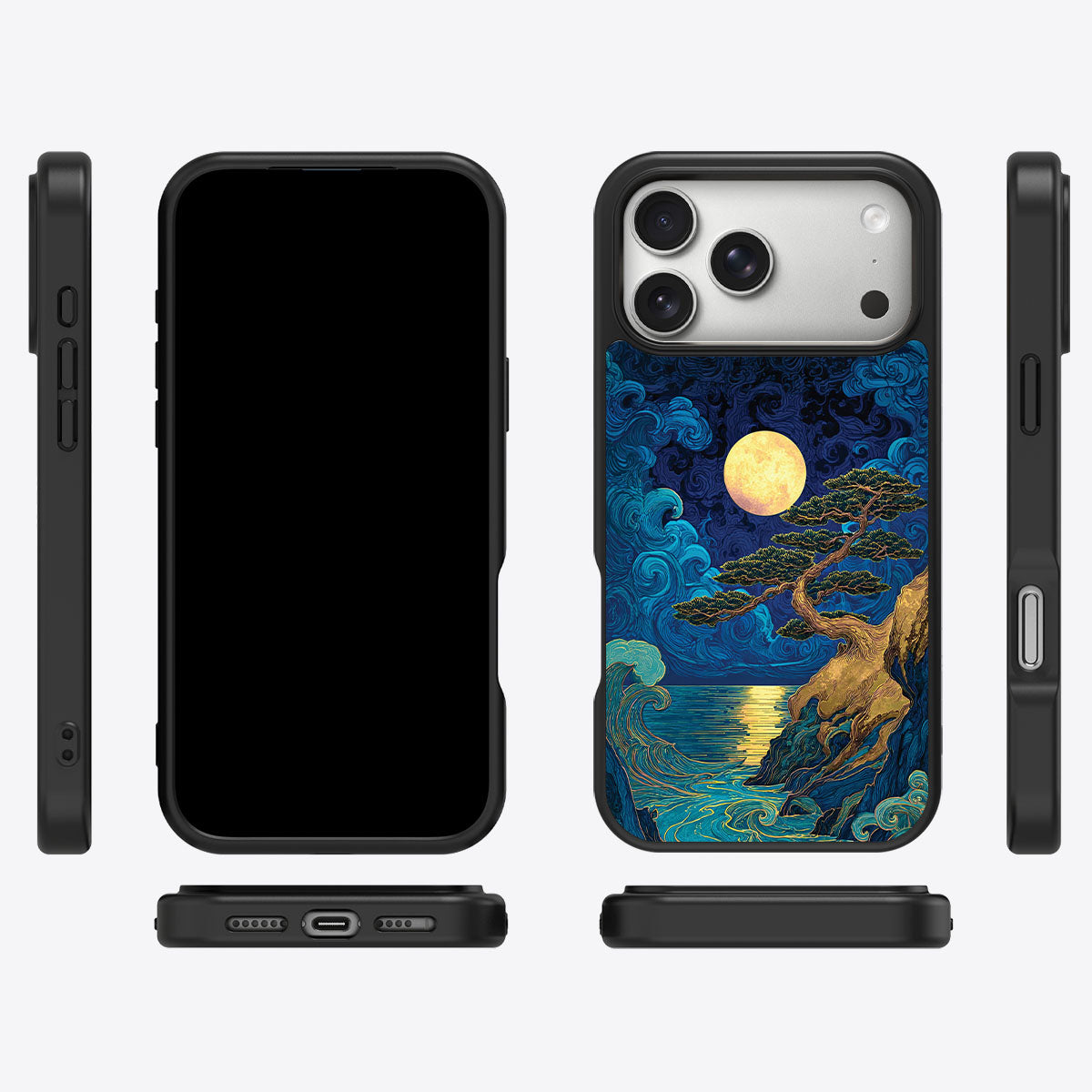 Moonlit Tide iPhone 17 Pro Max case cover – multi-angle view