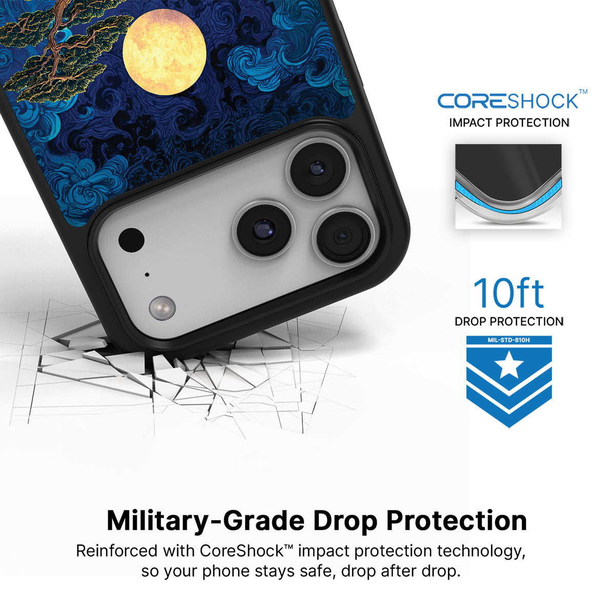 Moonlit Tide iPhone 17 Pro Max case with drop protection