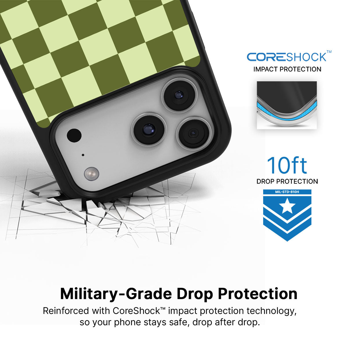 Olive Meadow iPhone 17 Pro Max case with drop protection