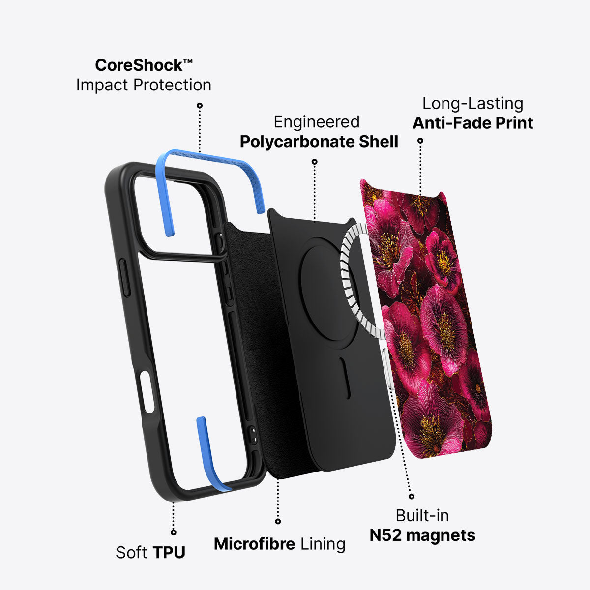 Pink Floral Designer iPhone 17 Pro Max Case – Ruby Flora | MagSafe