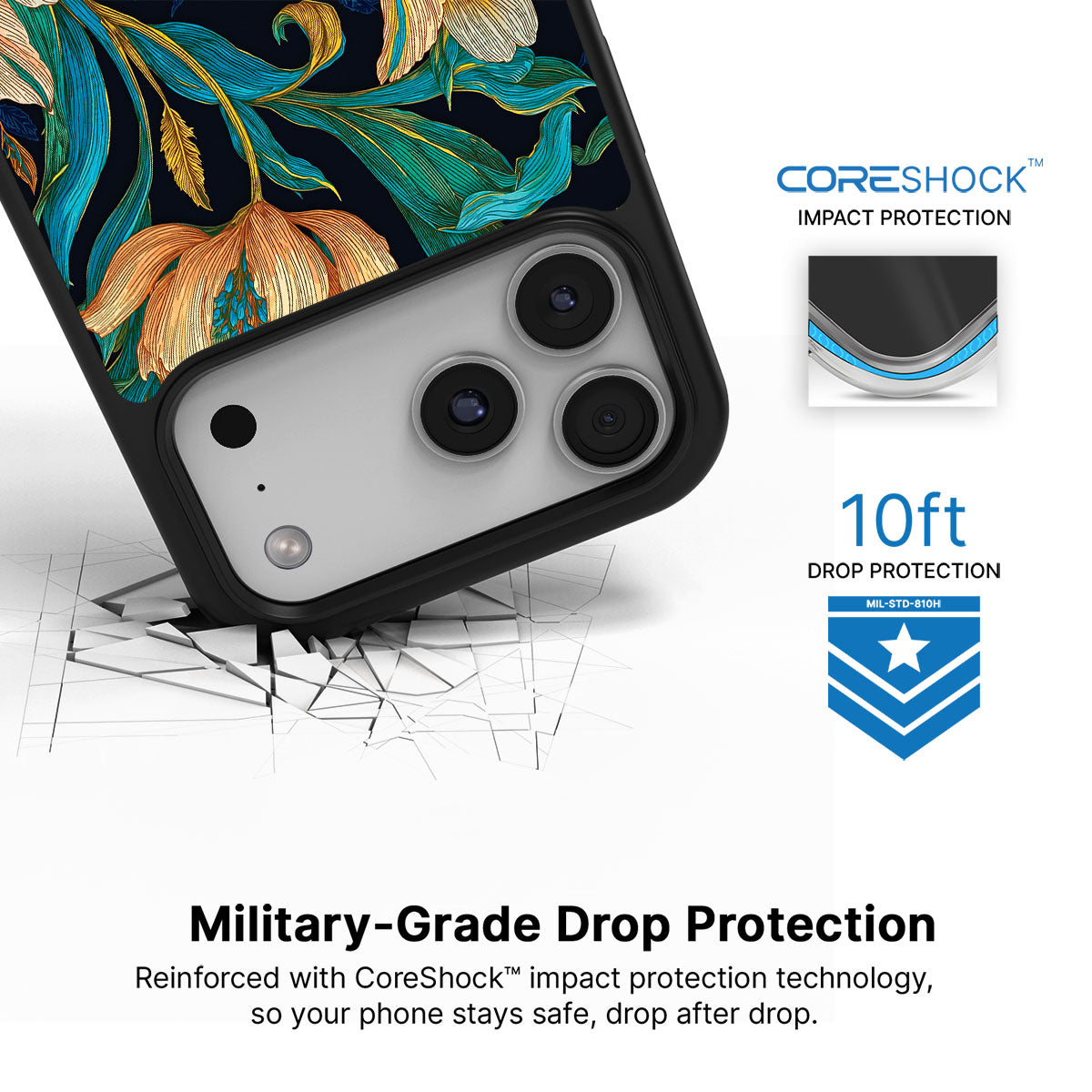 Blue Floral Designer iPhone 17 Pro Max Case – Tulip Play | MagSafe