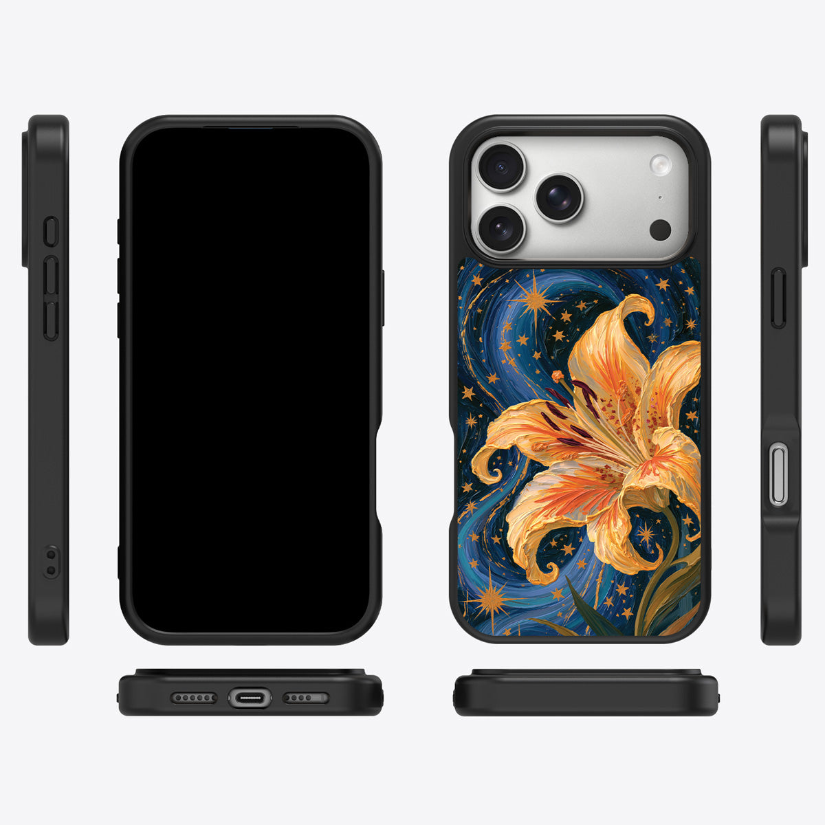 Celestial Bloom iPhone 18 Pro case cover – multi-angle view