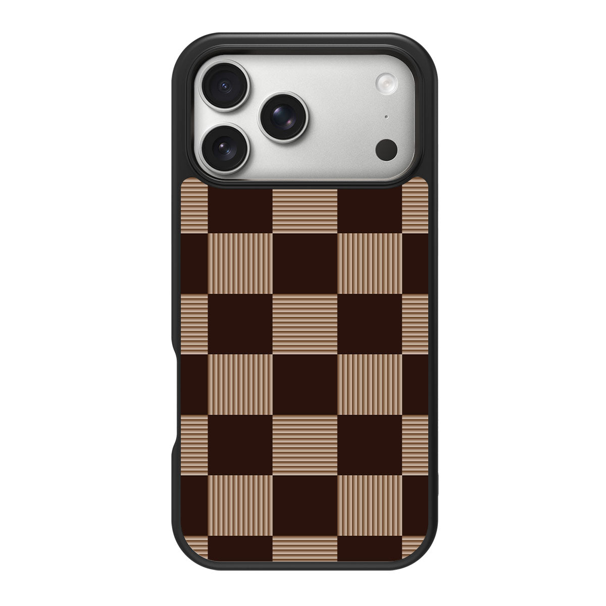 Latte Check design back view – iPhone 18 Pro case