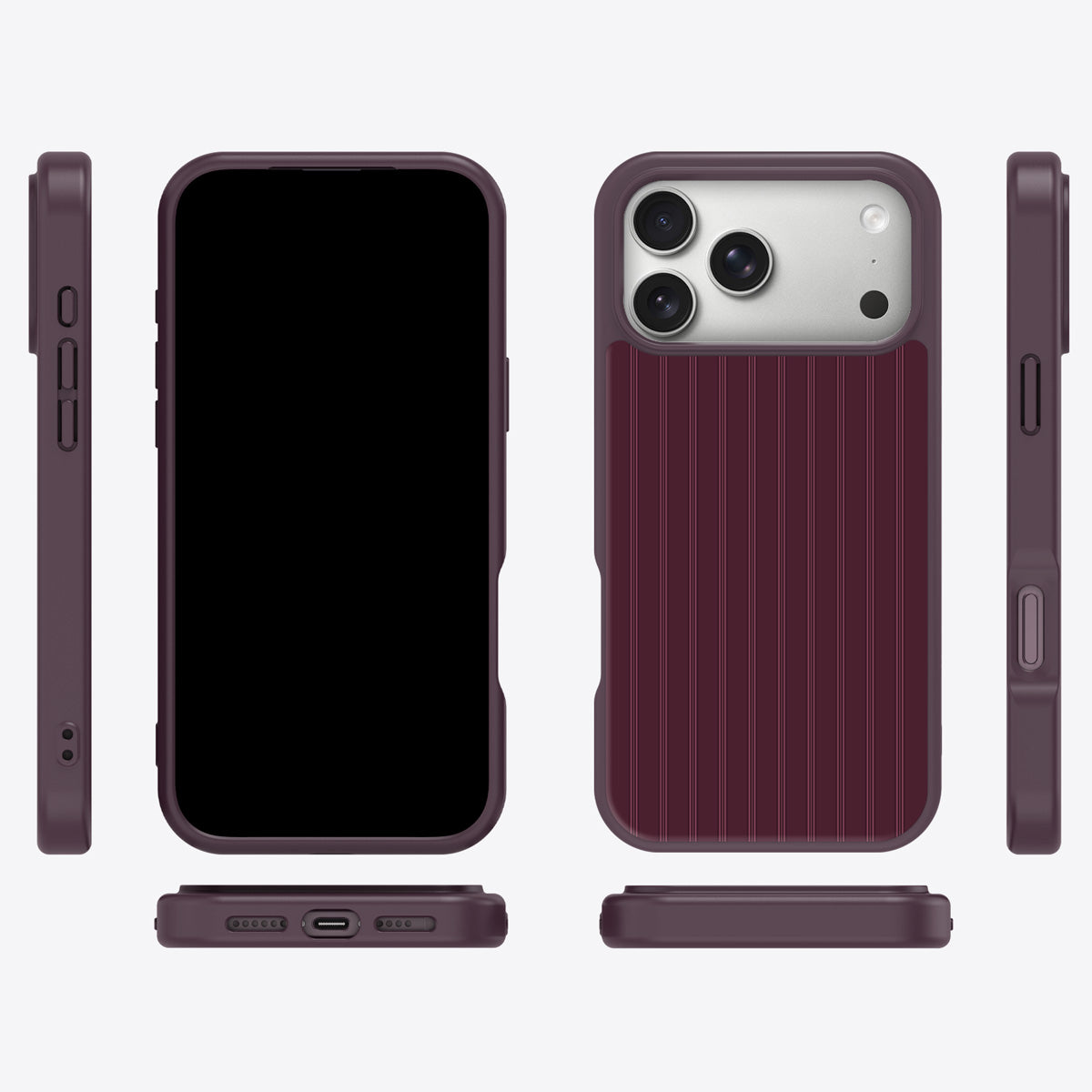 Mulberry Pinstripe iPhone 18 Pro case cover – multi-angle view