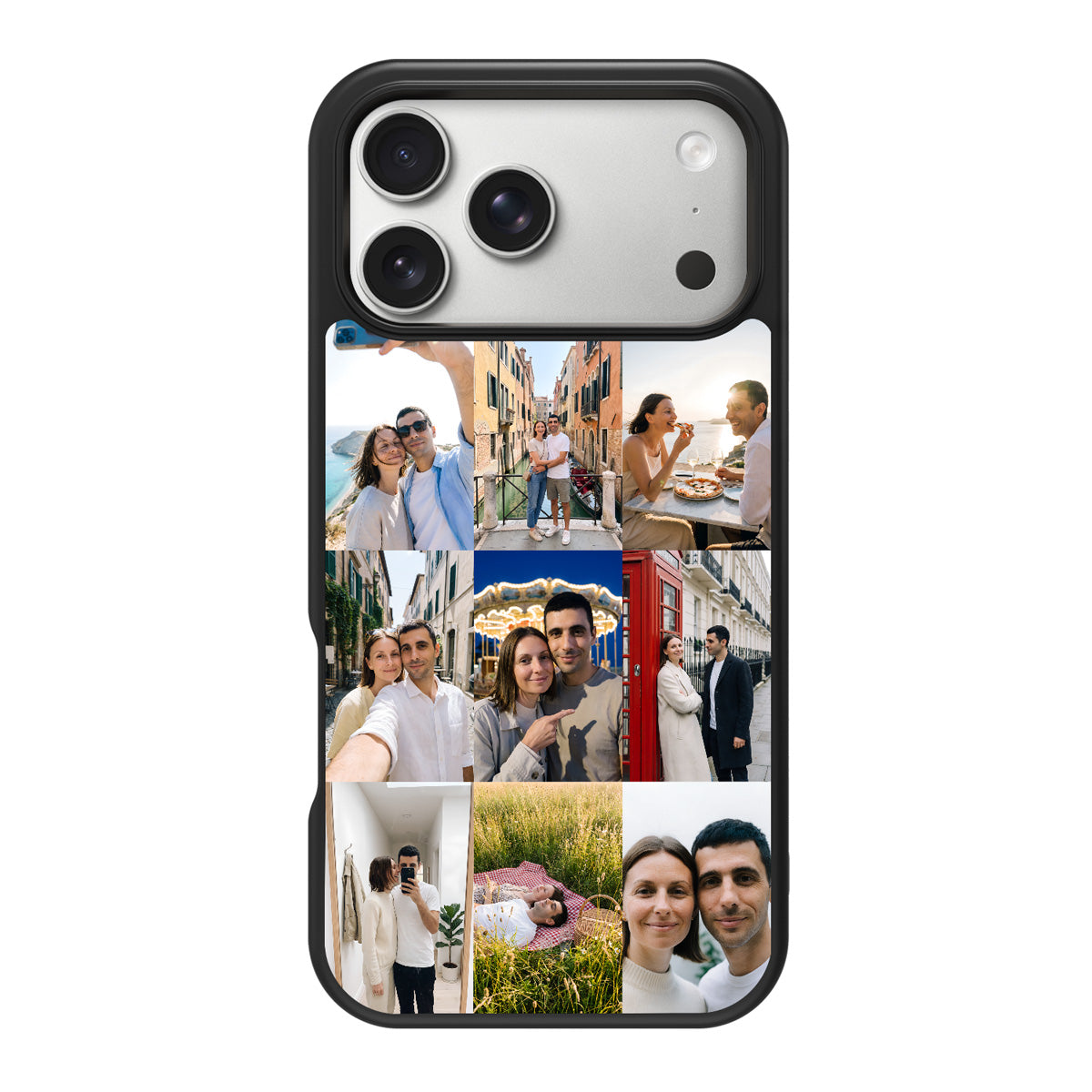 Personalised Photo Collage iPhone 18 Pro case – back view, couples 9-photo collage