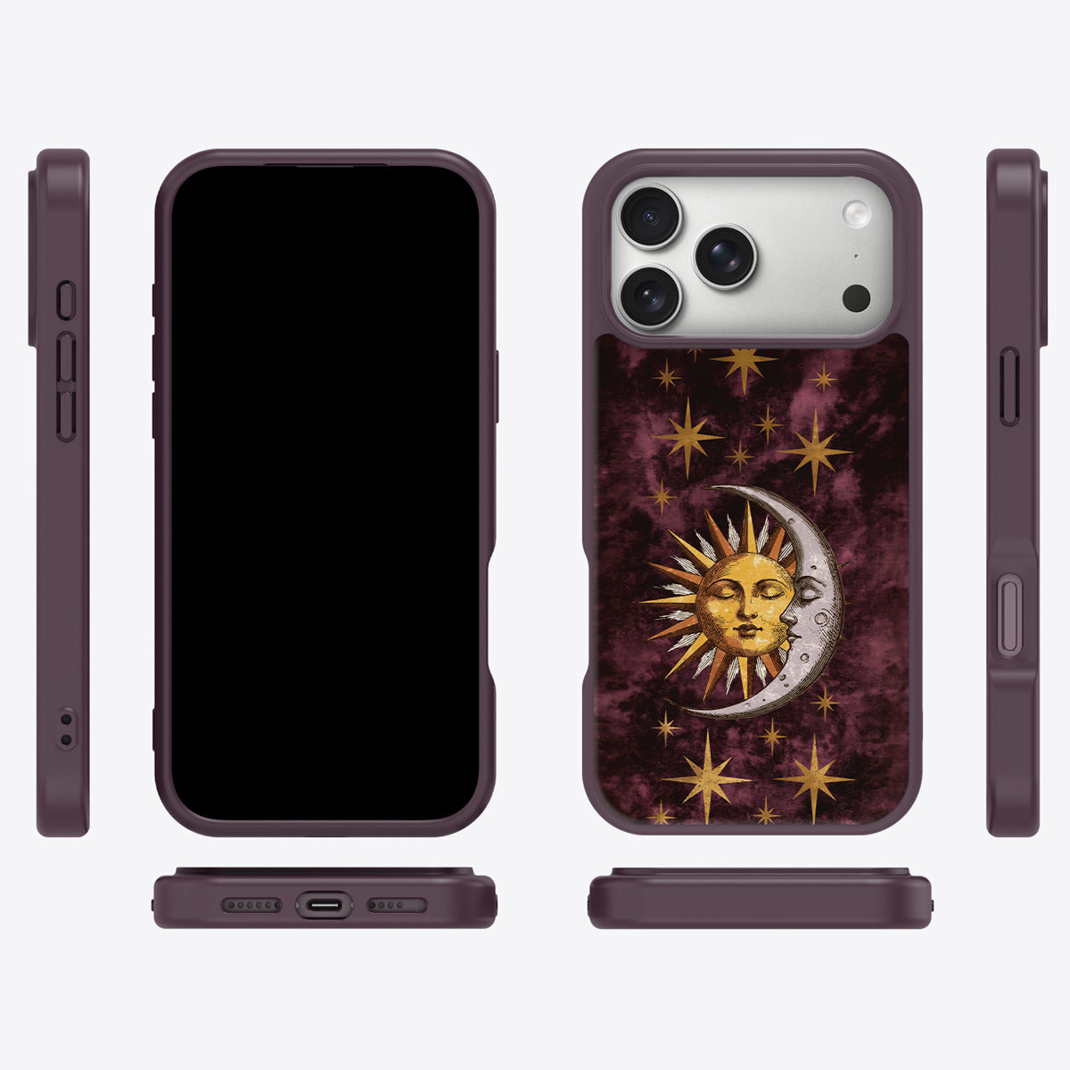 Sun and Moon iPhone 18 Pro case cover – multi-angle view