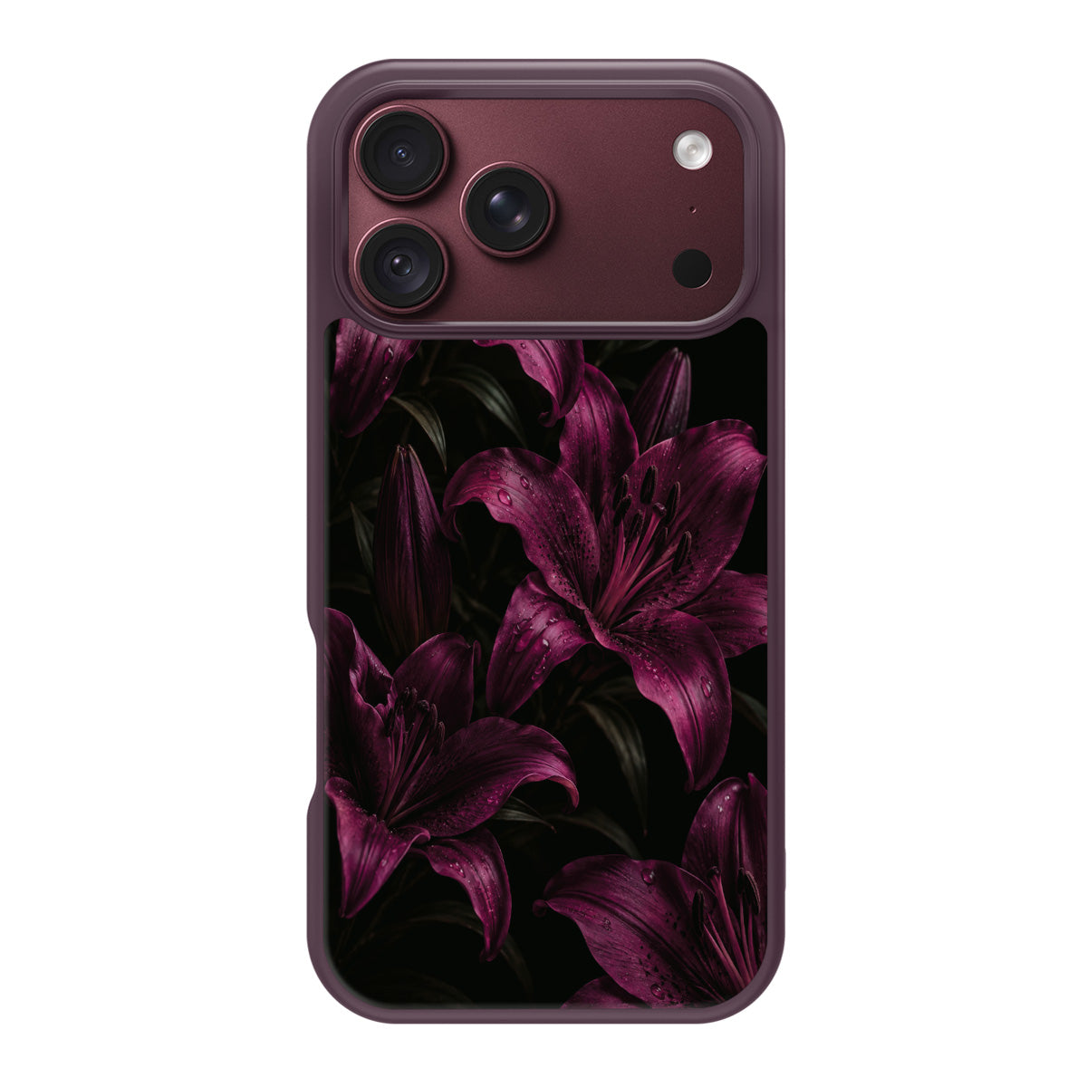Burgundy Lily design back view – iPhone 18 Pro Max case