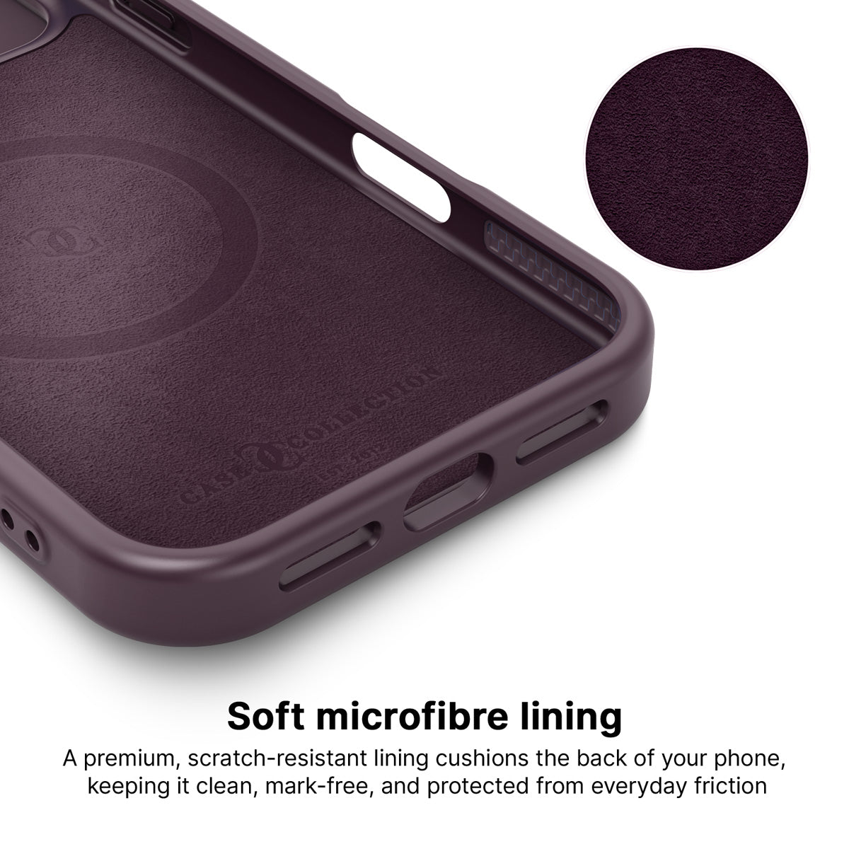iPhone 18 Pro Max case interior – Burgundy Lily microfibre lining