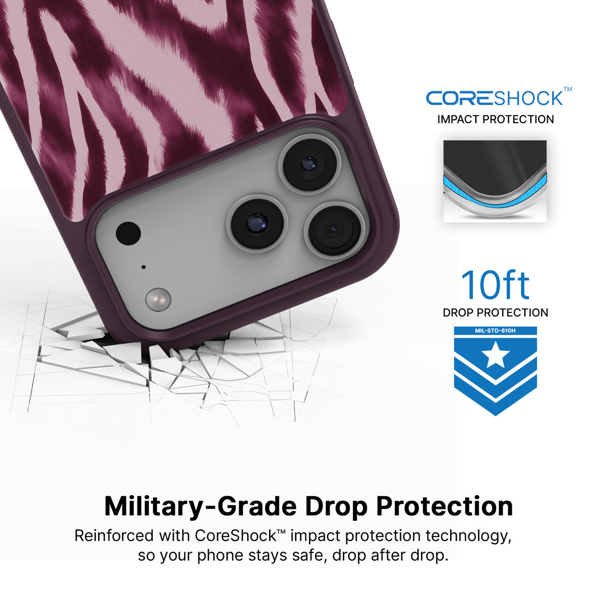 Sangria Zebra iPhone 18 Pro Max case with drop protection