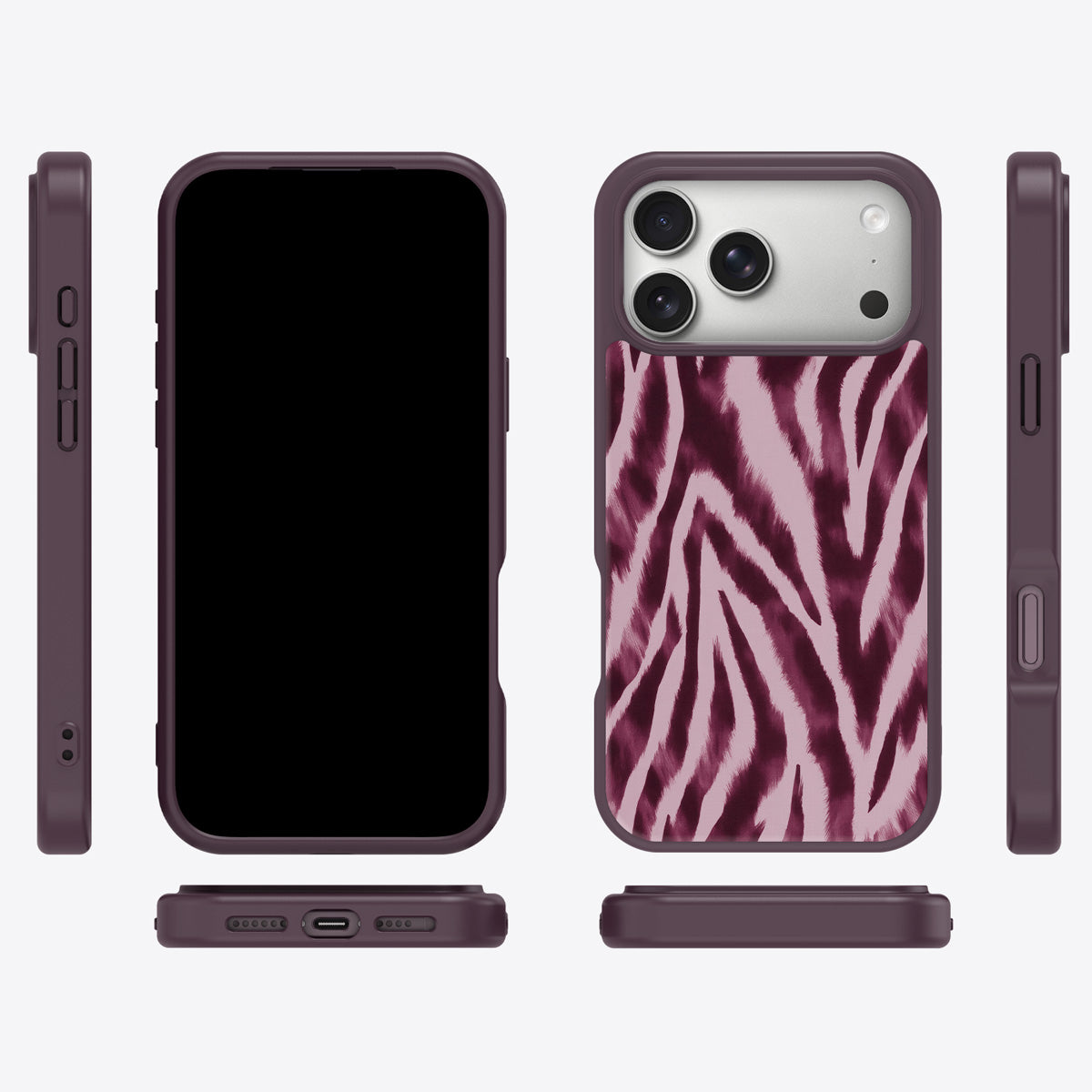 Sangria Zebra iPhone 18 Pro Max case cover – multi-angle view