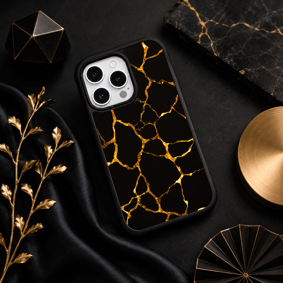 Black Gold Marble Designer iPhone 15 Pro Max Case – Kintsugi | MagSafe — view 2