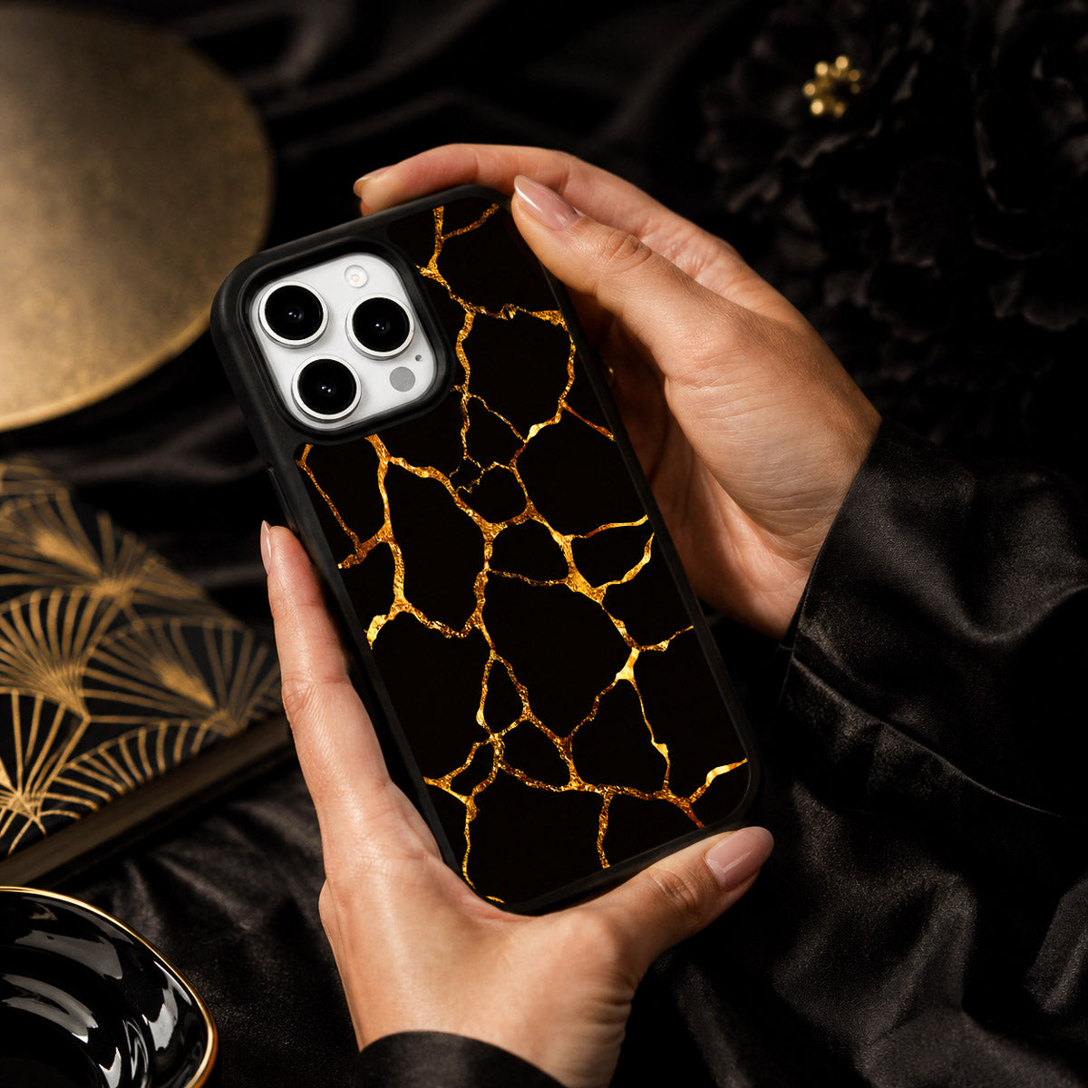 Black Gold Marble Designer iPhone 15 Pro Max Case – Kintsugi | MagSafe — view 3