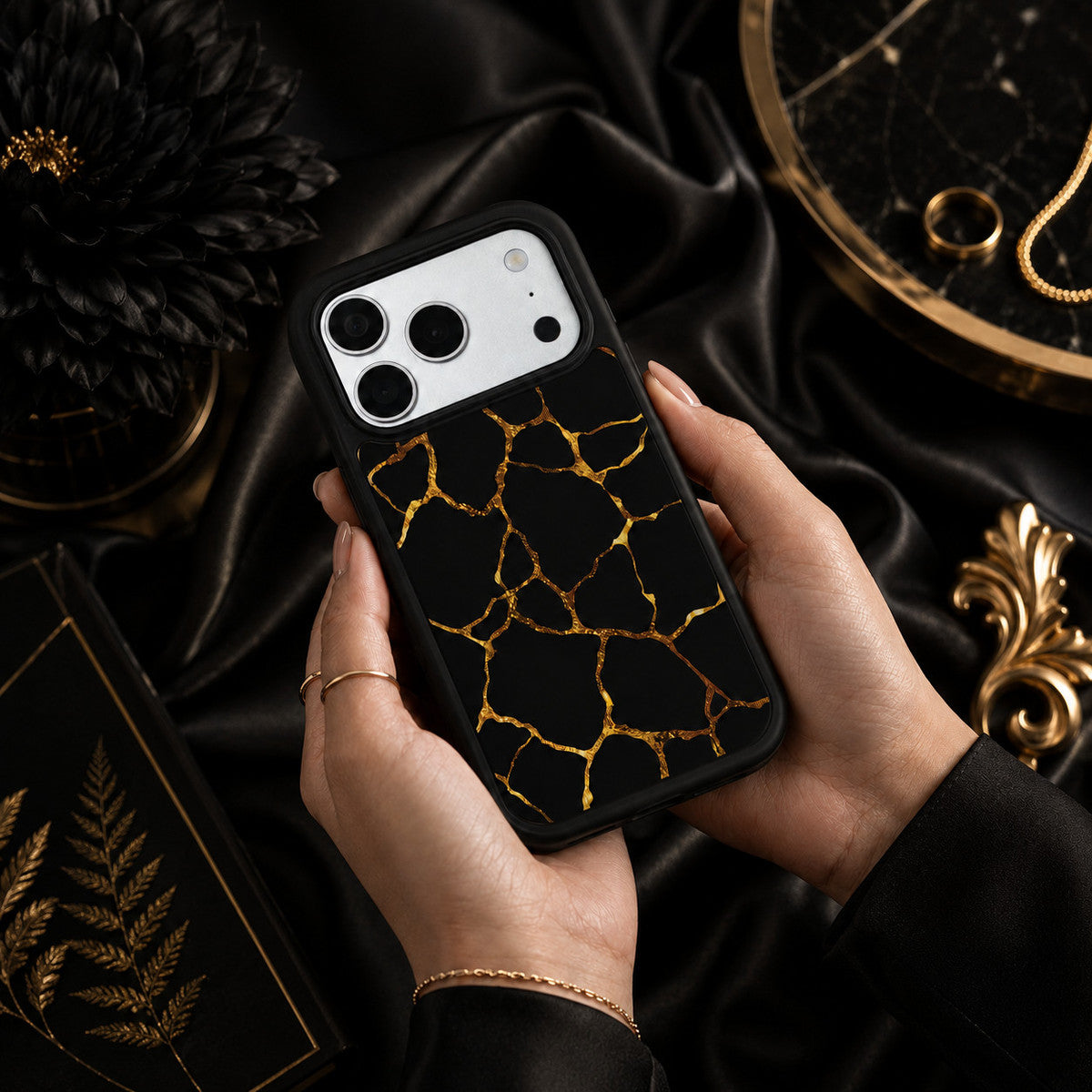 Black Gold Marble Designer iPhone 18 Pro Max Case – Kintsugi | MagSafe — view 3