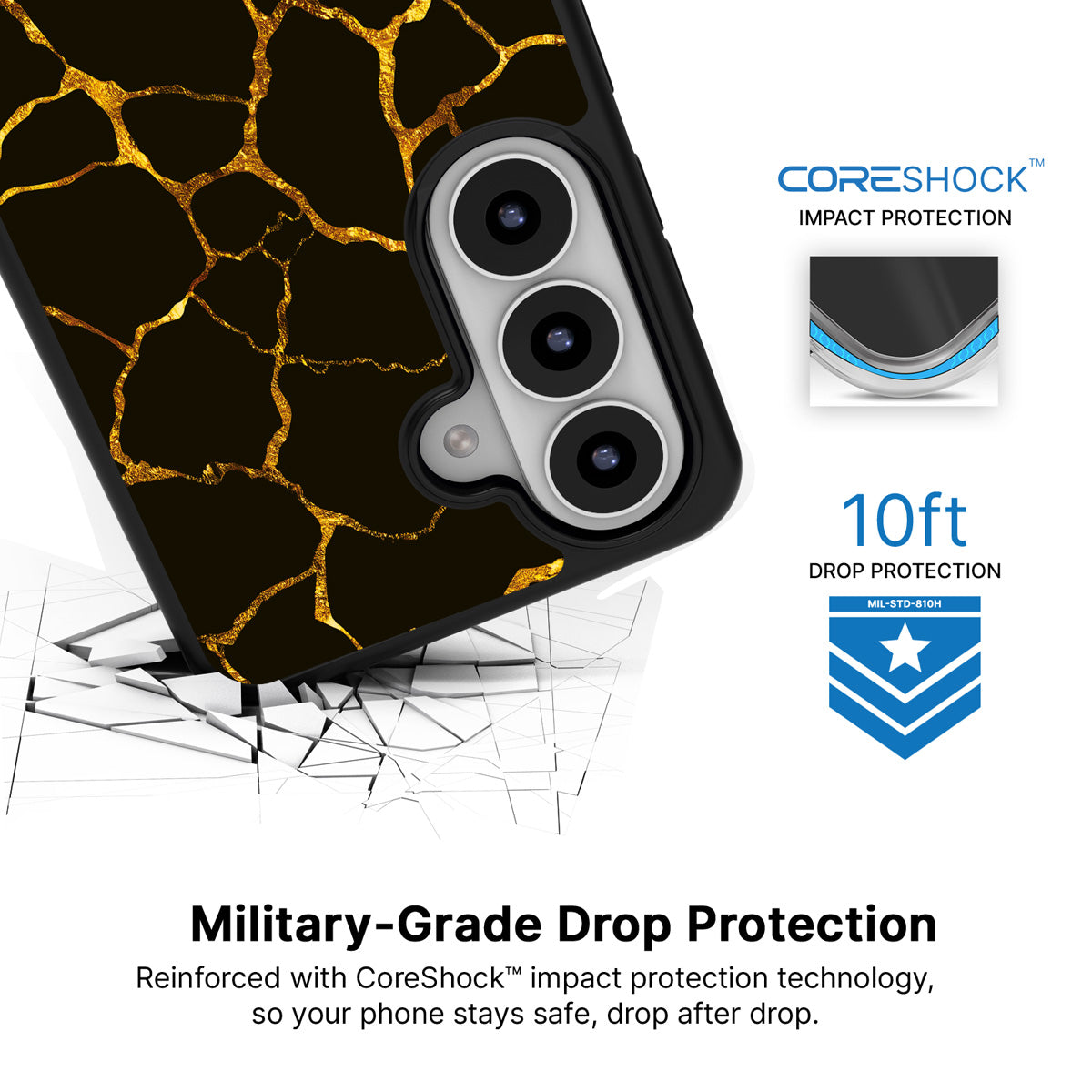 Kintsugi Samsung Galaxy S26 Plus case with 10ft military-grade drop protection