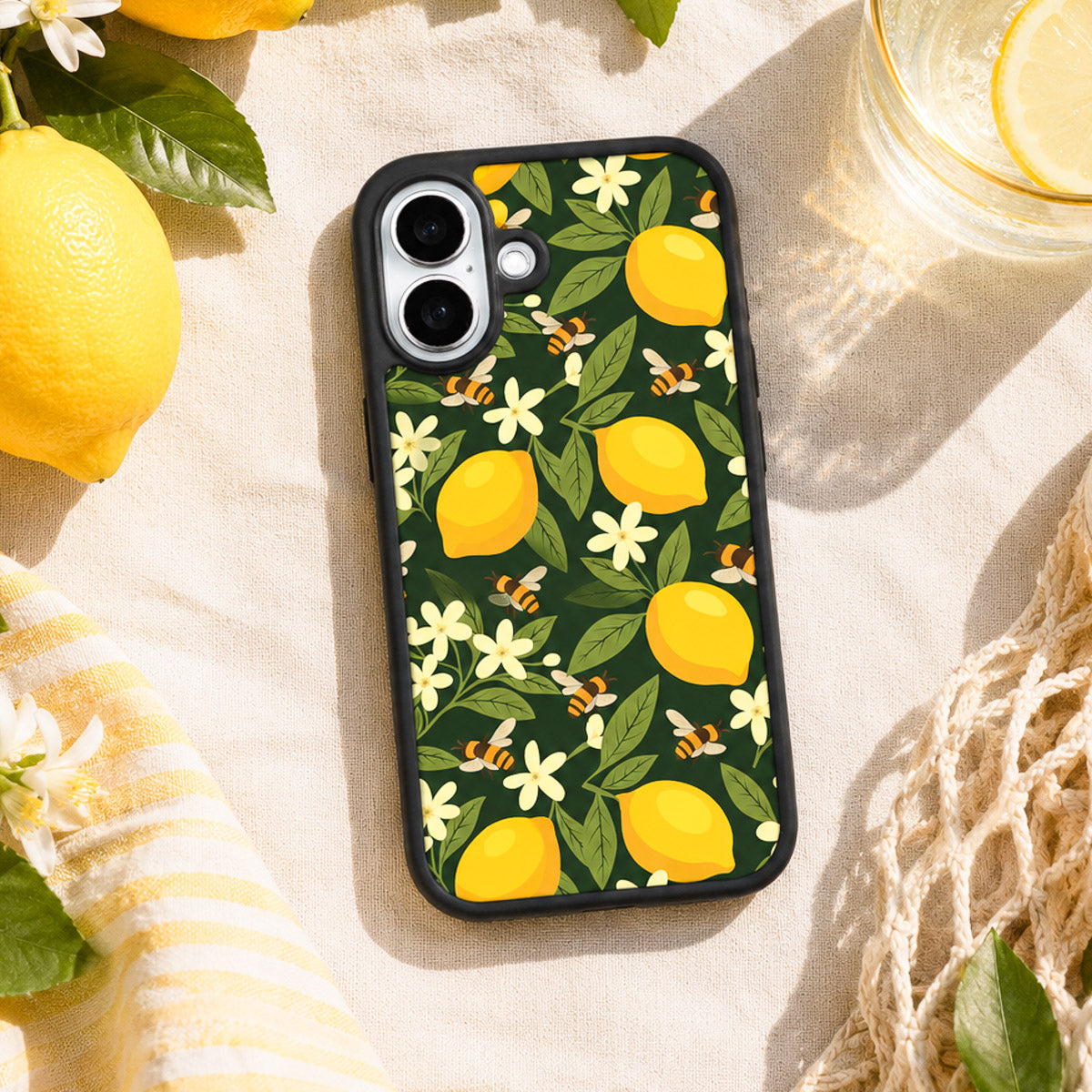 Cute Floral Designer iPhone 16 Plus Case – Lemon and Bees | MagSafe — view 2