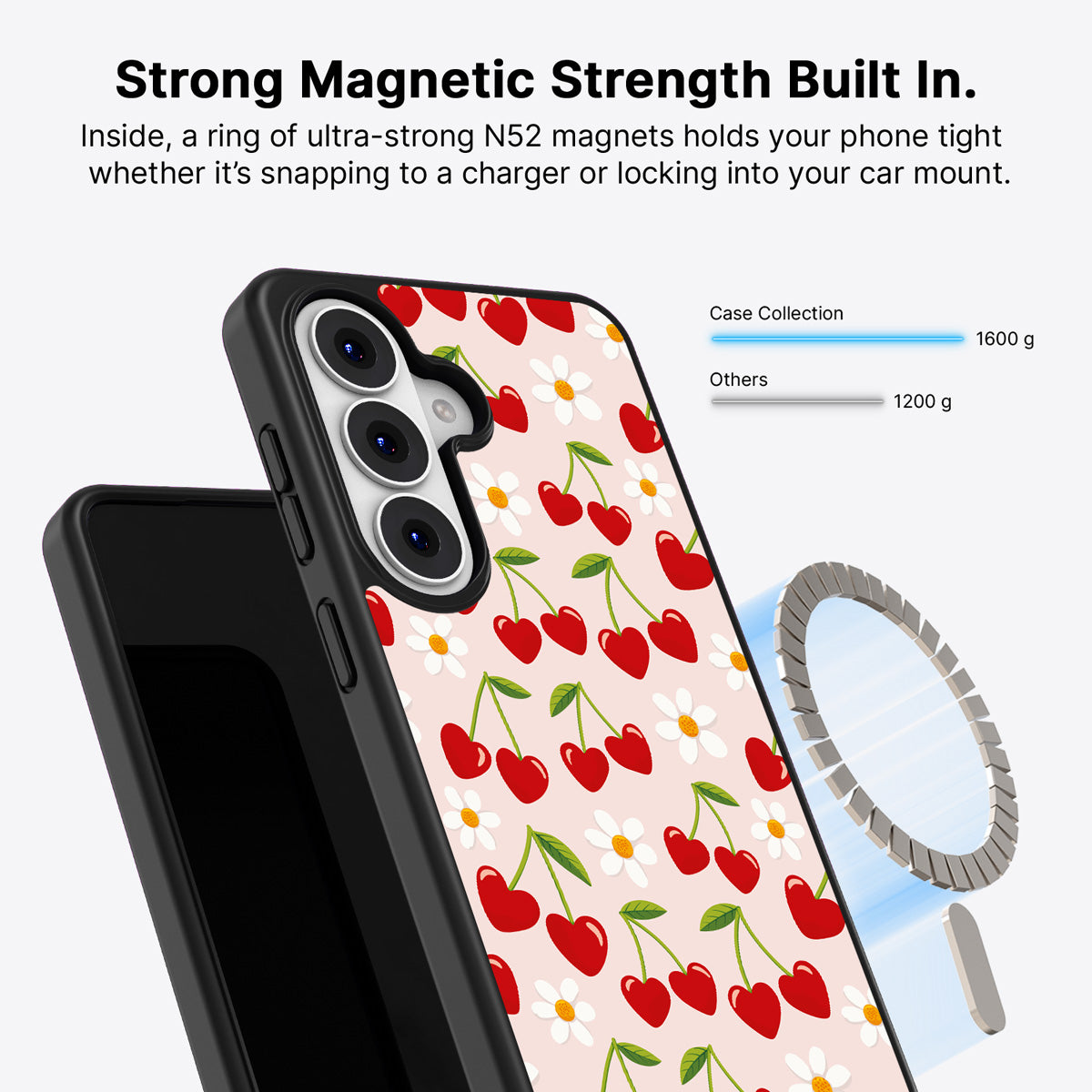 Samsung Galaxy S26 Qi2 magnetic case with N52 magnets – Love Cherry design