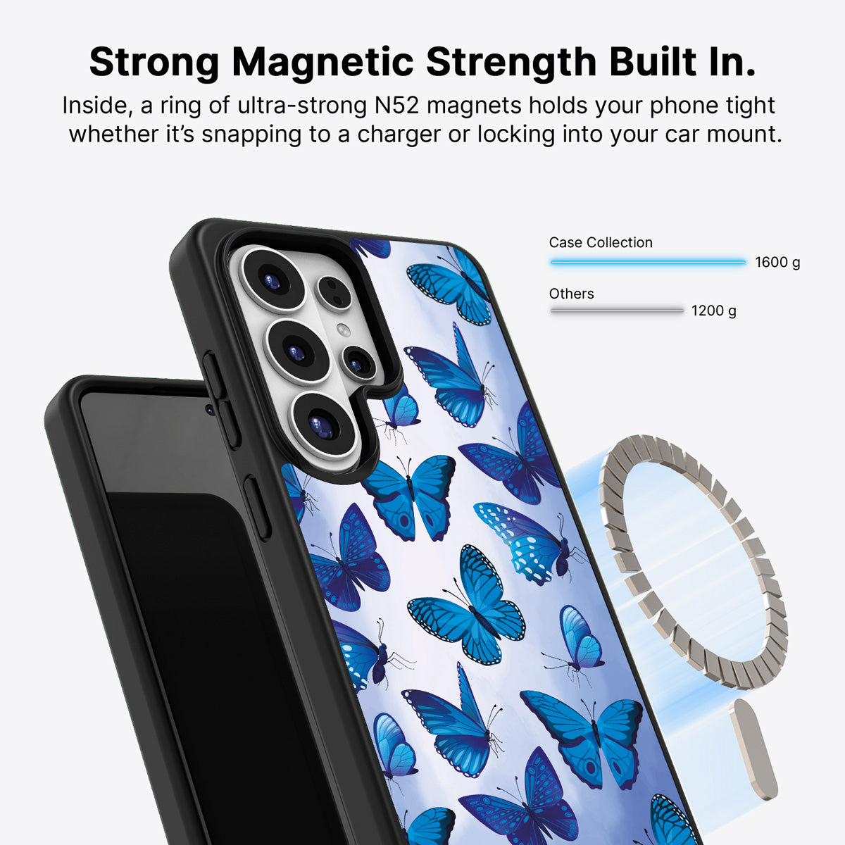 Samsung Galaxy S26 Ultra Qi2 magnetic case with N52 magnets – Magic Butterflies design