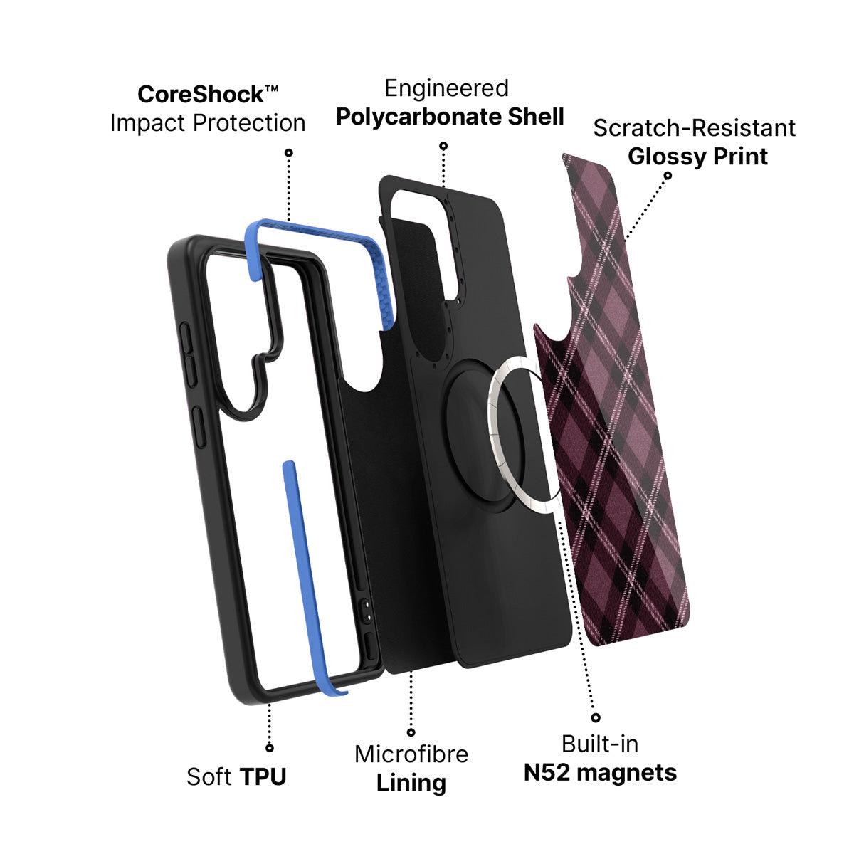 Samsung Galaxy S26 Ultra case construction and features – Merlot Weave phone case