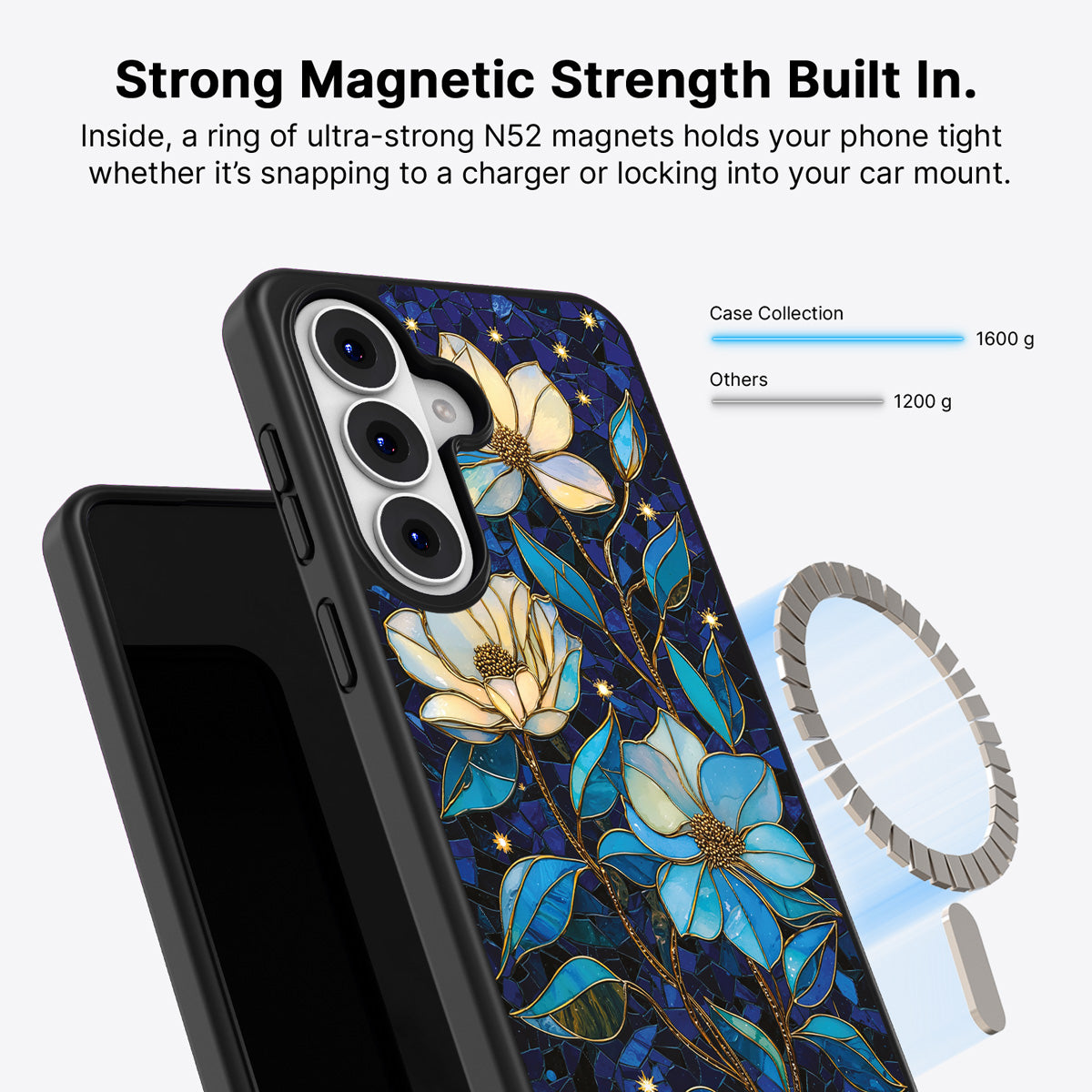 Samsung Galaxy S26 Plus Qi2 magnetic case with N52 magnets – Midnight Magnolia design