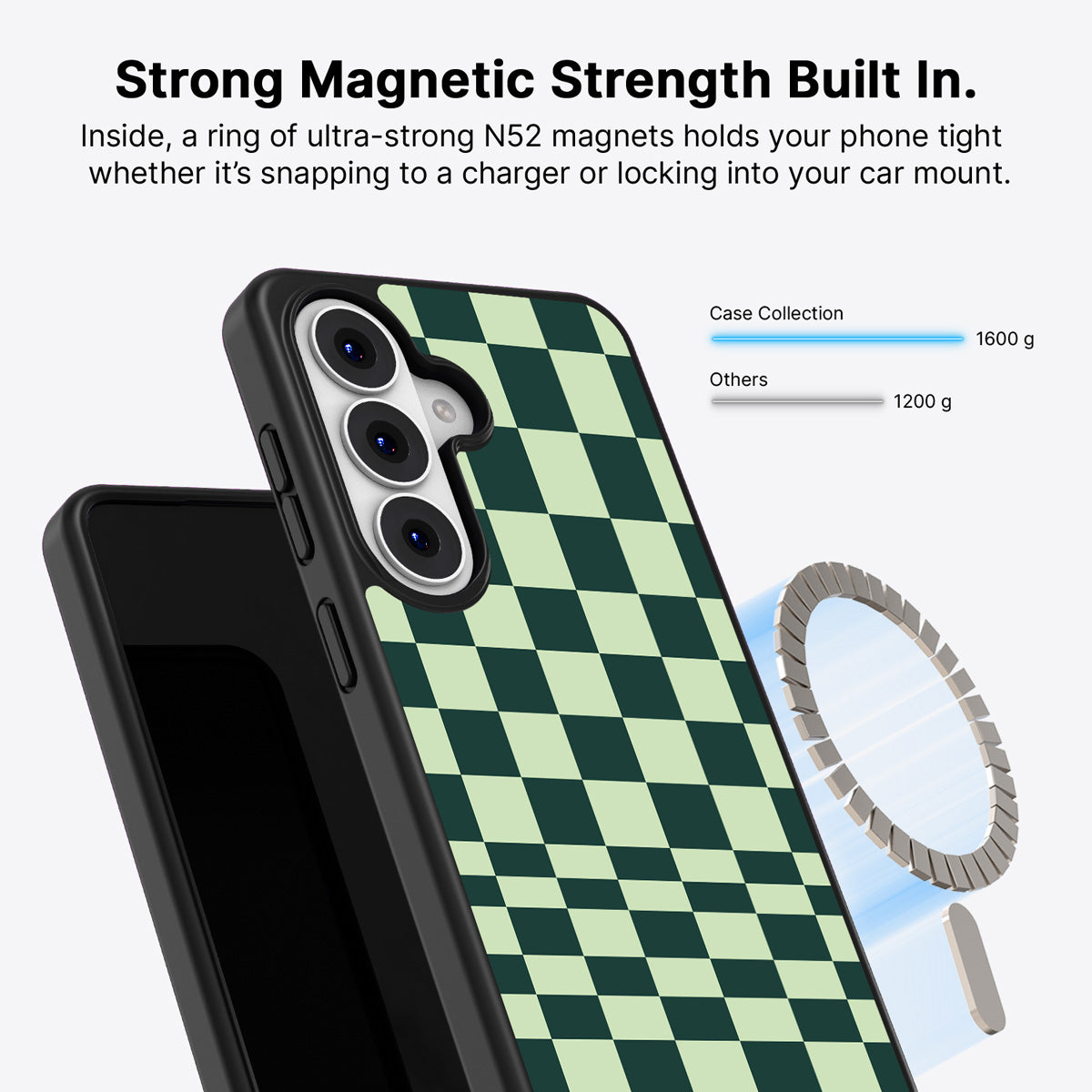 Samsung Galaxy S26 Plus Qi2 magnetic case with N52 magnets – Mint Matrix design