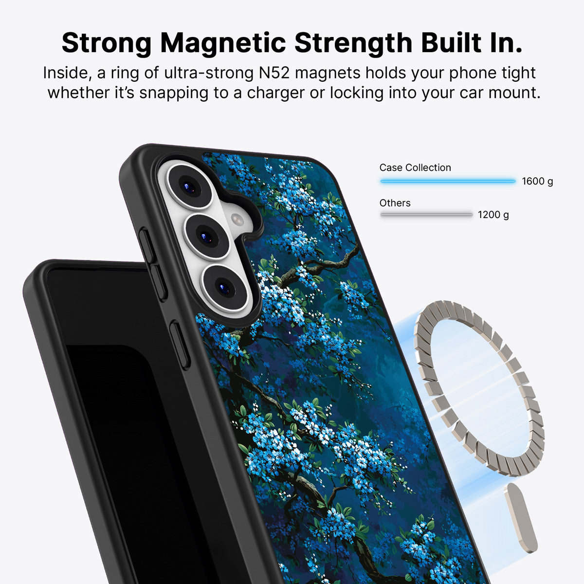 Samsung Galaxy S26 Qi2 magnetic case with N52 magnets – Moonlit Petals design