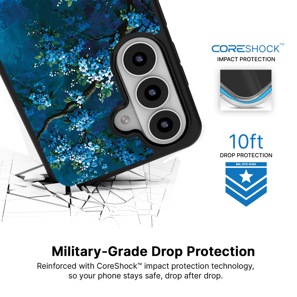 Moonlit Petals Samsung Galaxy S26 Plus case with 10ft military-grade drop protection