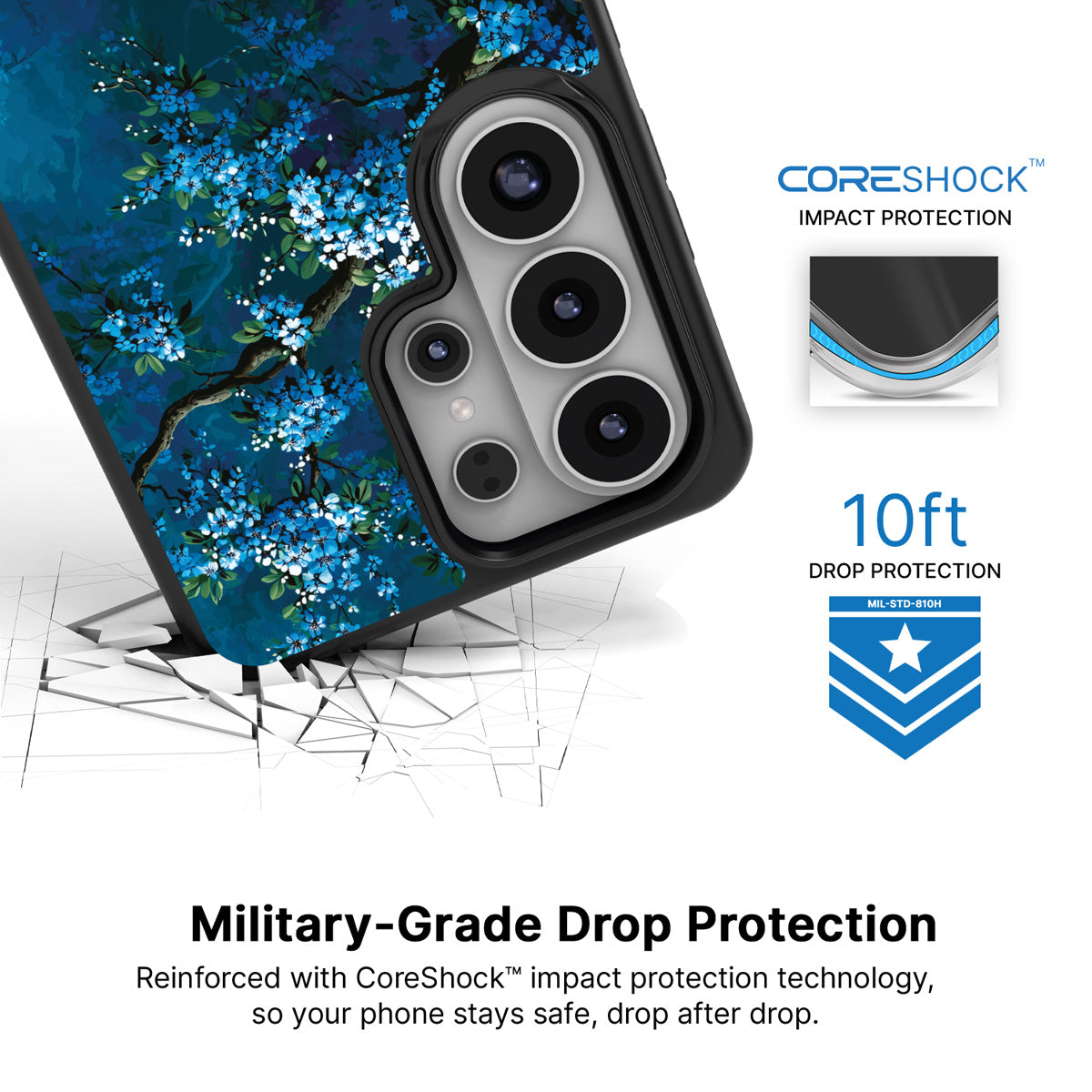 Moonlit Petals Samsung Galaxy S26 Ultra case with 10ft military-grade drop protection