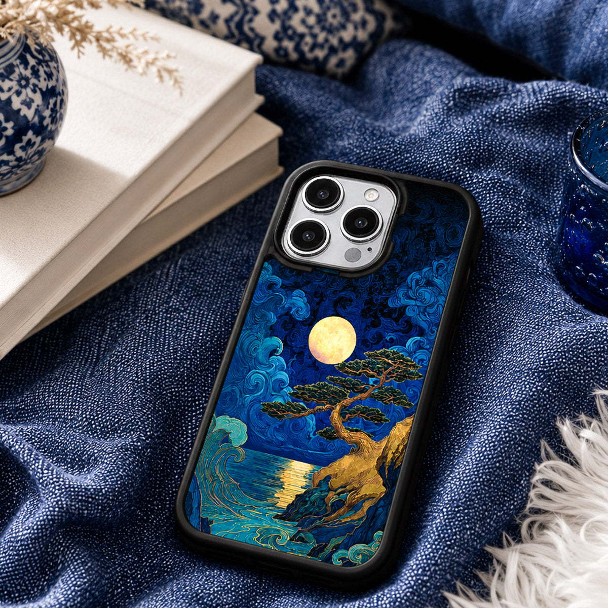 Dark Blue Designer iPhone 15 Case – Moonlit Tide | MagSafe — view 2