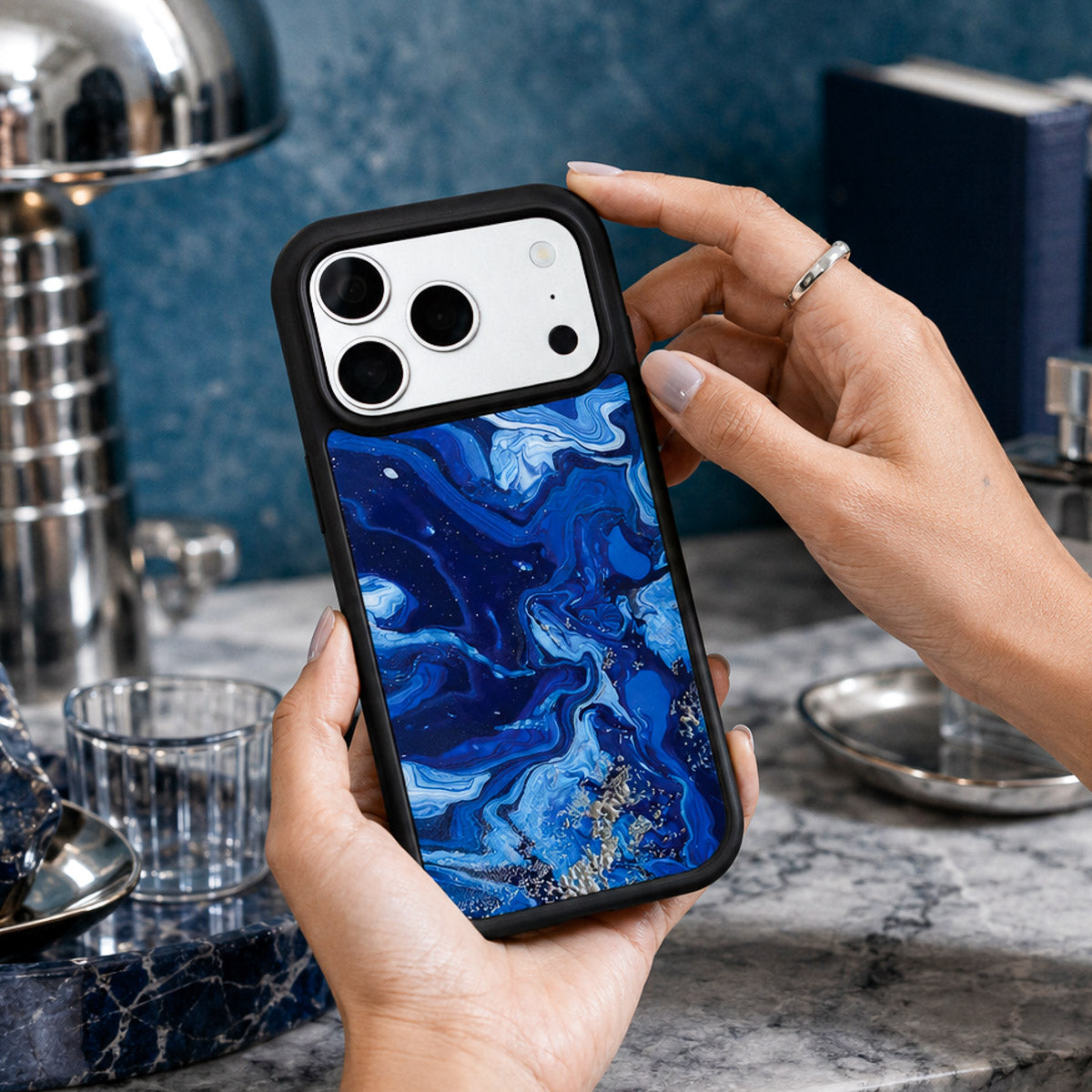 Navy Blue Designer iPhone 18 Pro Max Case – Mystic Waters | MagSafe — view 2
