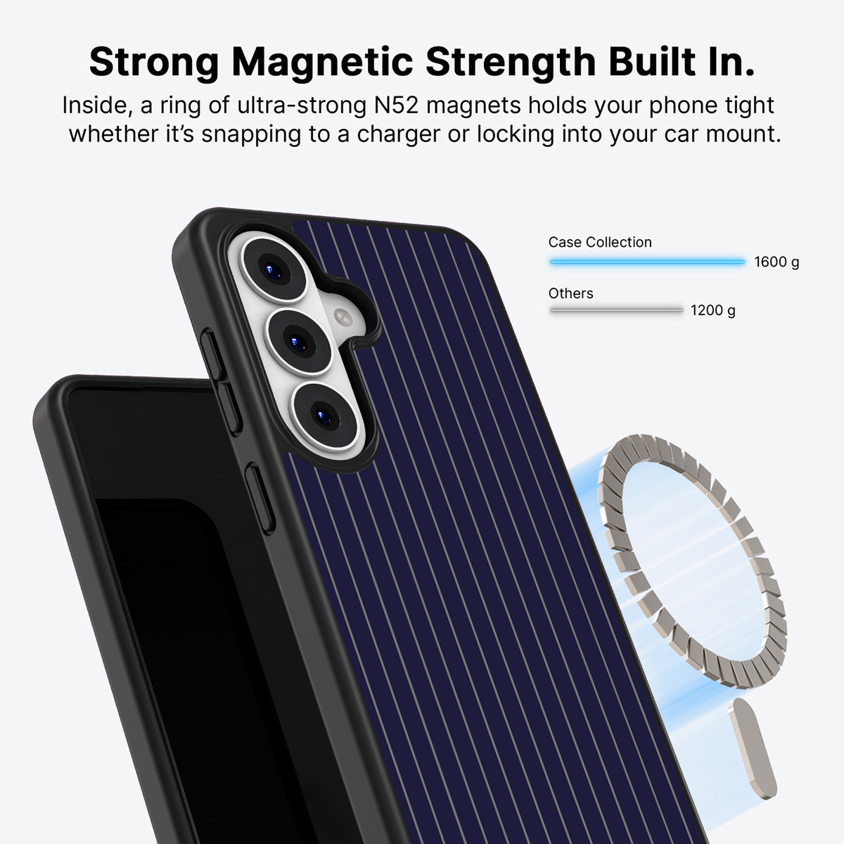 Samsung Galaxy S26 Qi2 magnetic case with N52 magnets – Navy Suits design