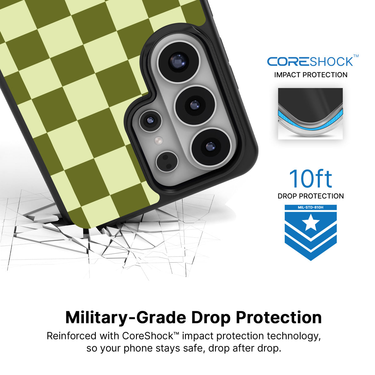 Olive Meadow Samsung Galaxy S26 Ultra case with 10ft military-grade drop protection