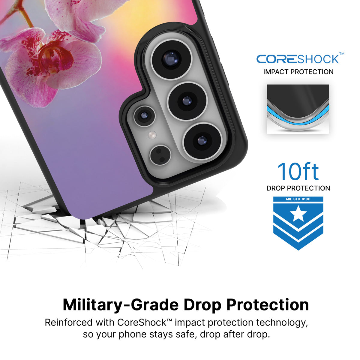 Orchid Dream Samsung Galaxy S26 Ultra case with 10ft military-grade drop protection
