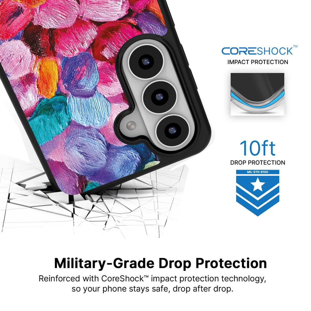 Petal Mosaic Samsung Galaxy S26 Plus case with 10ft military-grade drop protection