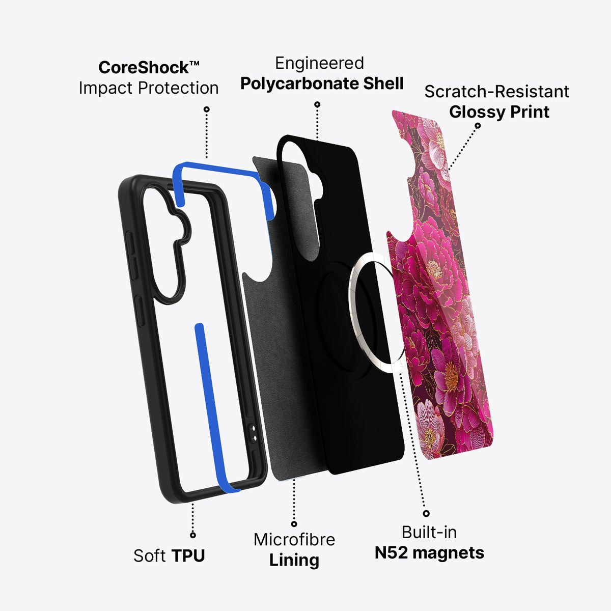 Samsung Galaxy S26 Plus case construction and features – Pink Reverie phone case