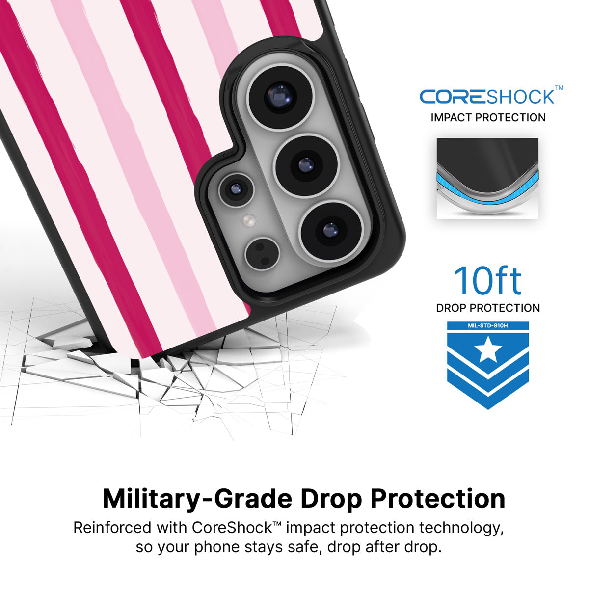 Pink Watercolor Stripes Samsung Galaxy S26 Ultra case with 10ft military-grade drop protection
