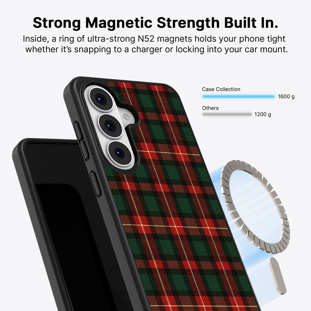 Samsung Galaxy S26 Plus Qi2 magnetic case with N52 magnets – Royal Tartan design