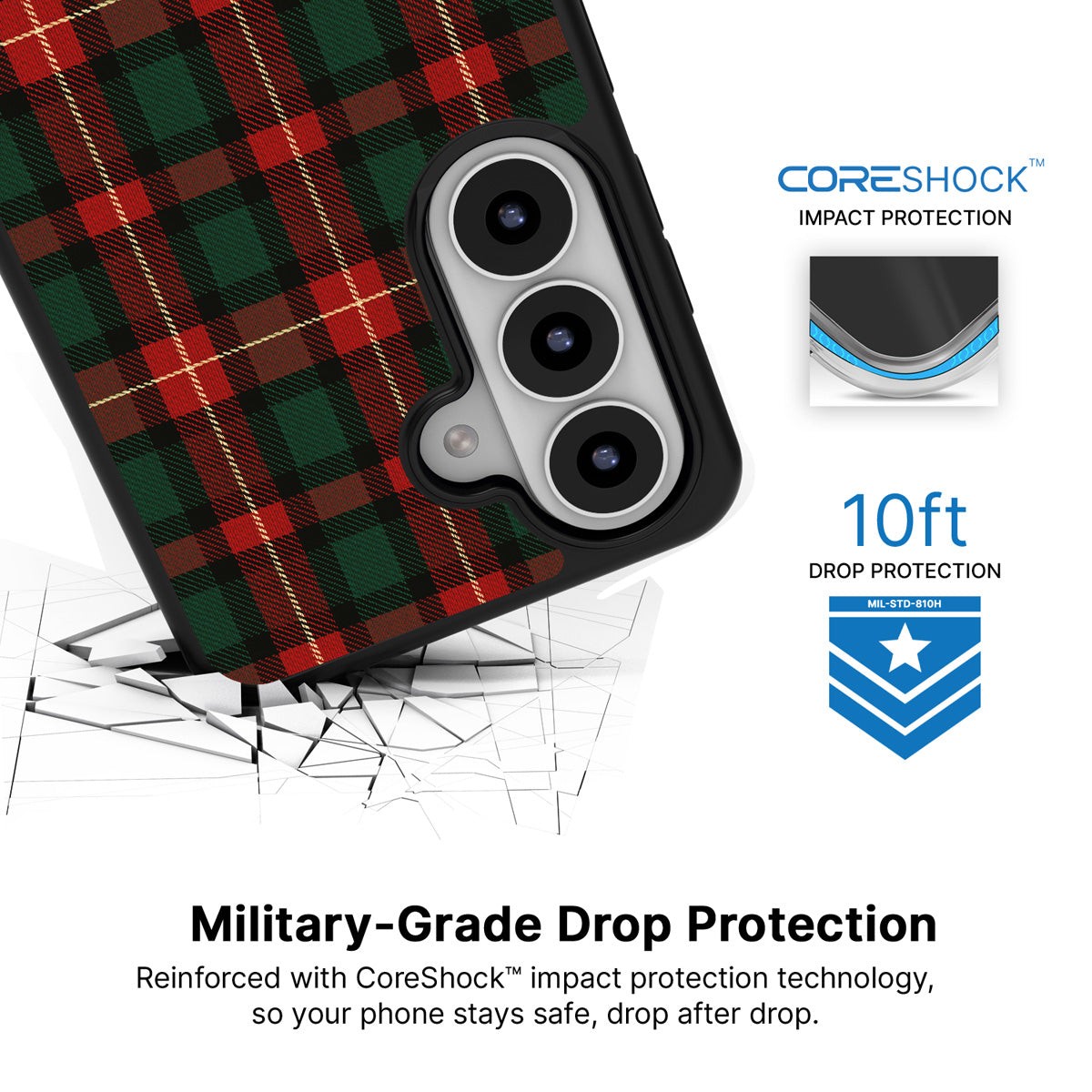 Royal Tartan Samsung Galaxy S26 Plus case with 10ft military-grade drop protection