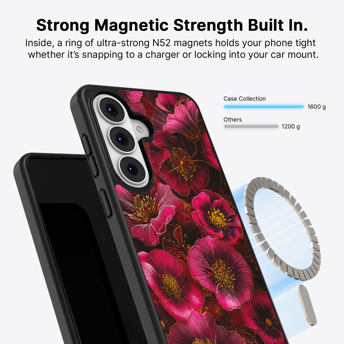 Samsung Galaxy S26 Qi2 magnetic case with N52 magnets – Ruby Flora design