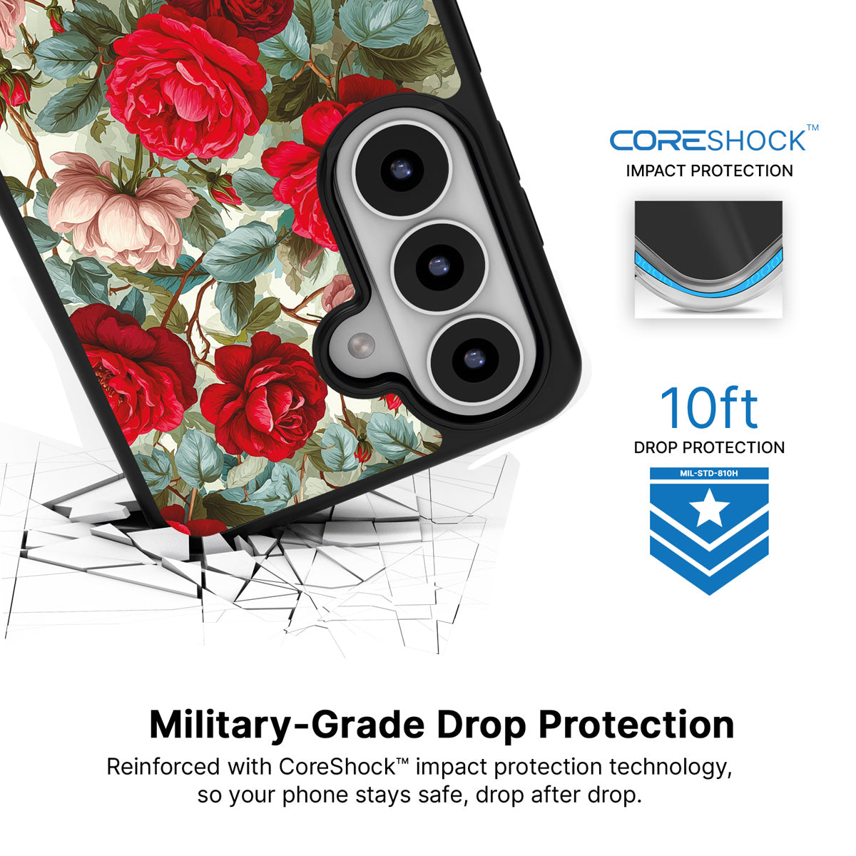 Ruby Roses Samsung Galaxy S26 case with 10ft military-grade drop protection