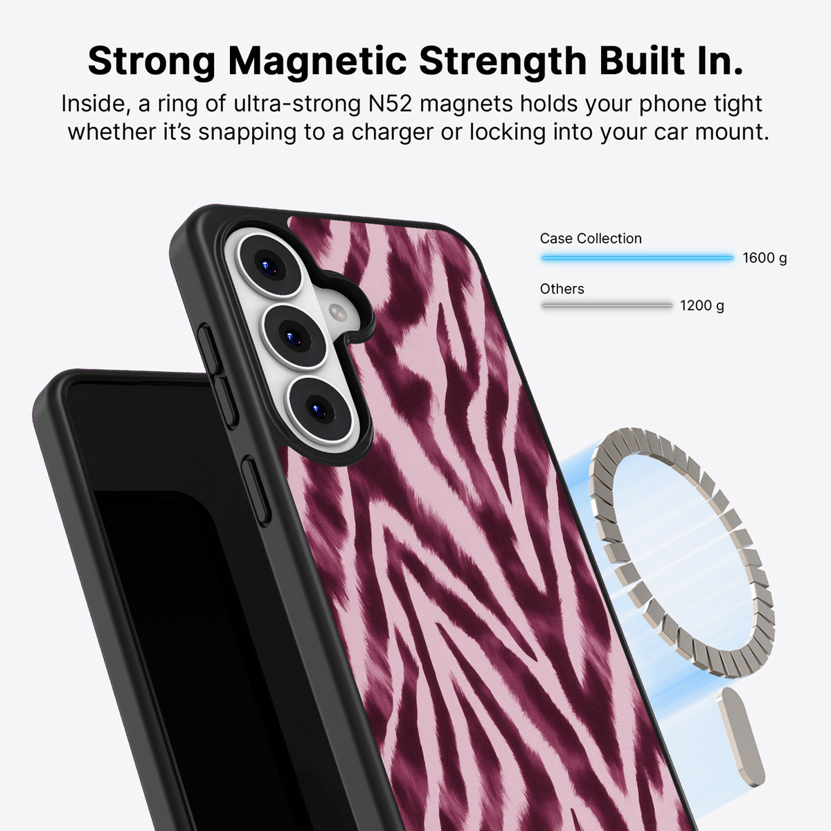 Samsung Galaxy S26 Plus Qi2 magnetic case with N52 magnets – Sangria Zebra design