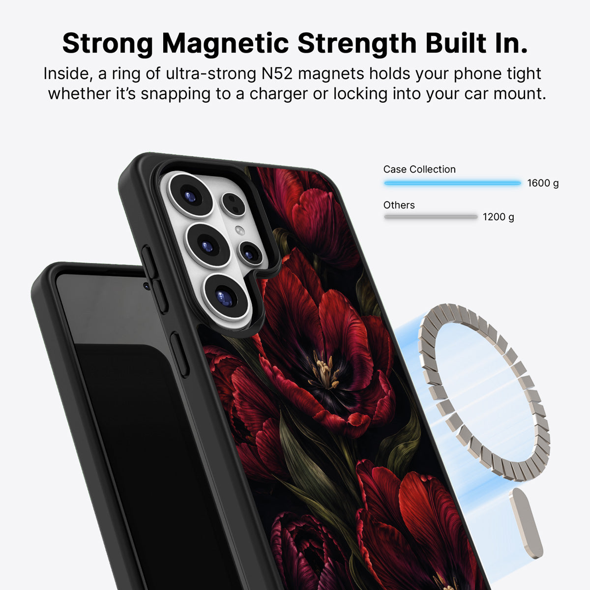 Samsung Galaxy S26 Ultra Qi2 magnetic case with N52 magnets – Scarlet Hour design