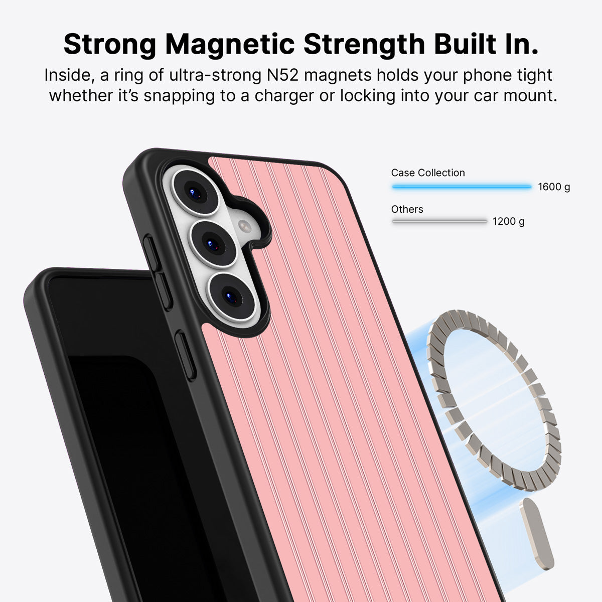 Samsung Galaxy S26 Plus Qi2 magnetic case with N52 magnets – Sorbet Pinstripe design