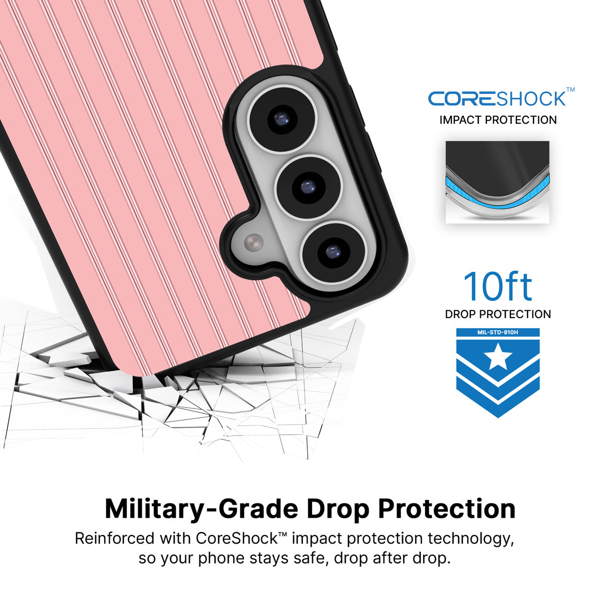 Sorbet Pinstripe Samsung Galaxy S26 Plus case with 10ft military-grade drop protection
