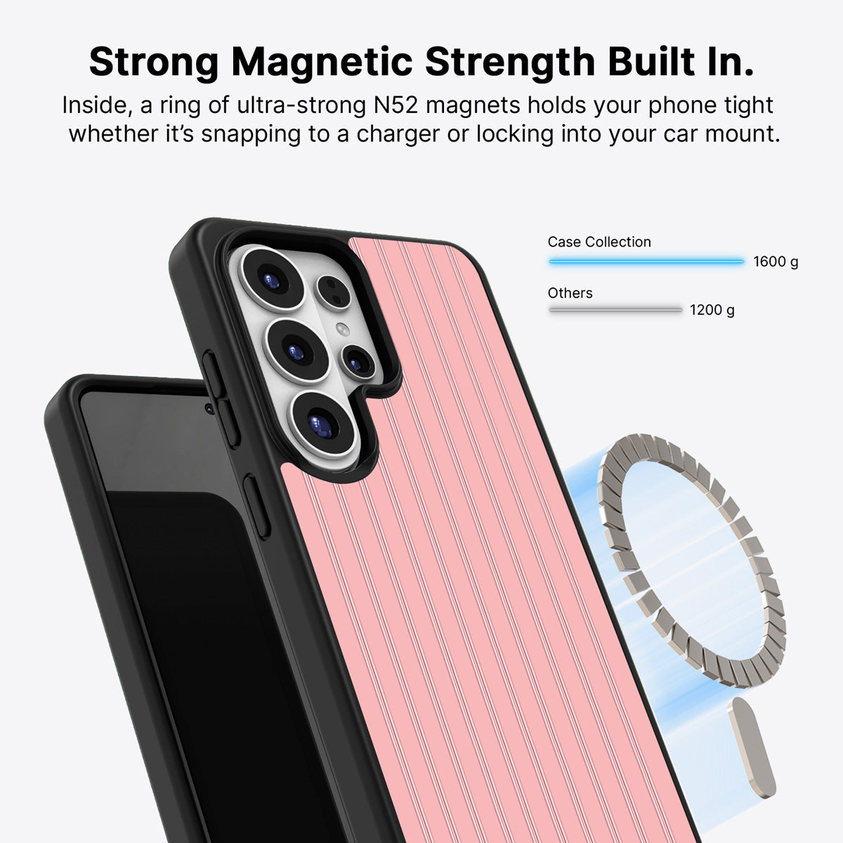 Samsung Galaxy S26 Ultra Qi2 magnetic case with N52 magnets – Sorbet Pinstripe design