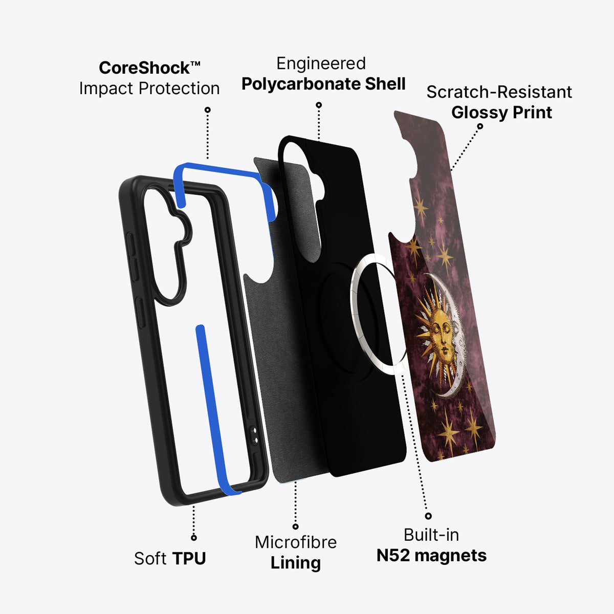 Samsung Galaxy S26 case construction and features – Sun and Moon phone case