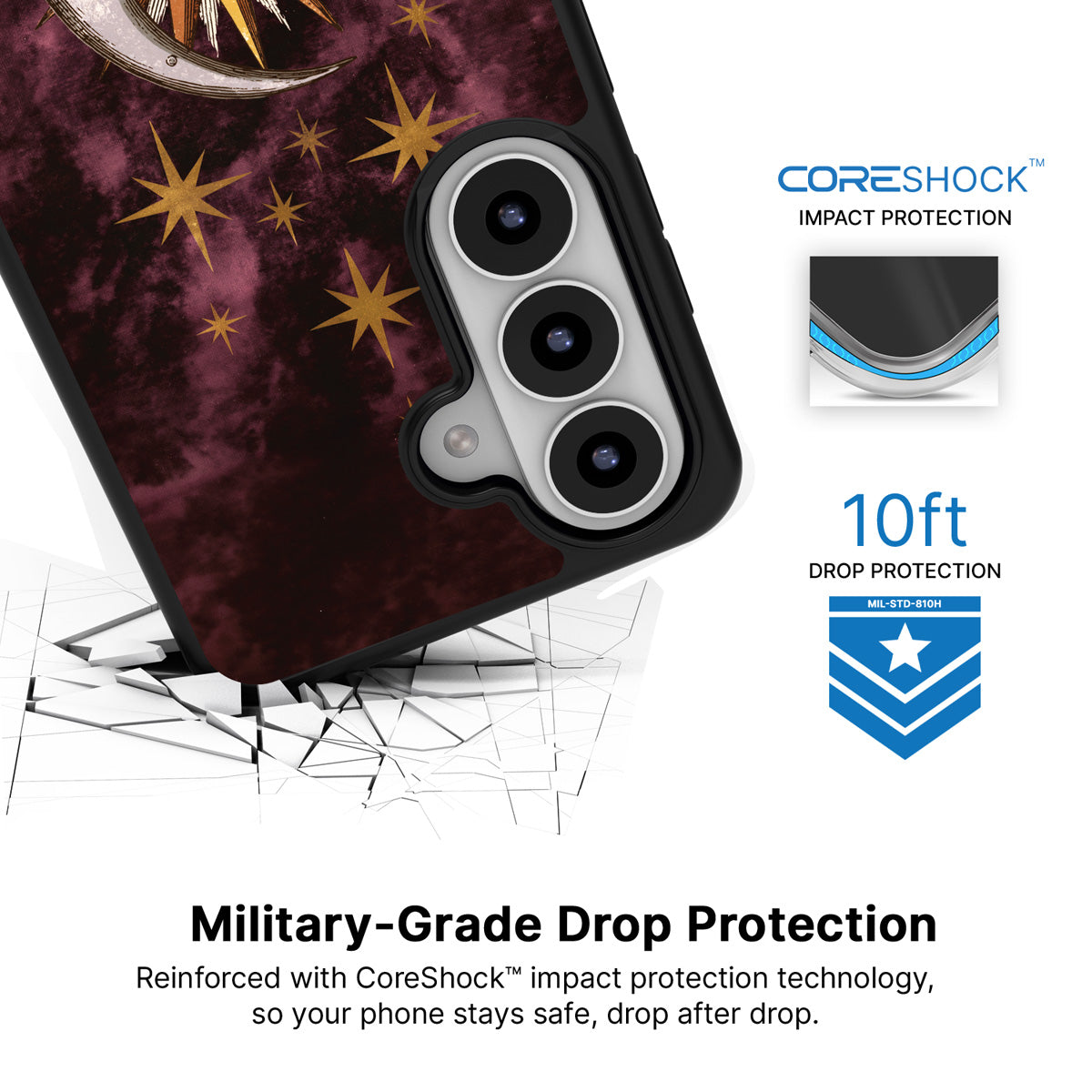 Sun and Moon Samsung Galaxy S26 Plus case with 10ft military-grade drop protection