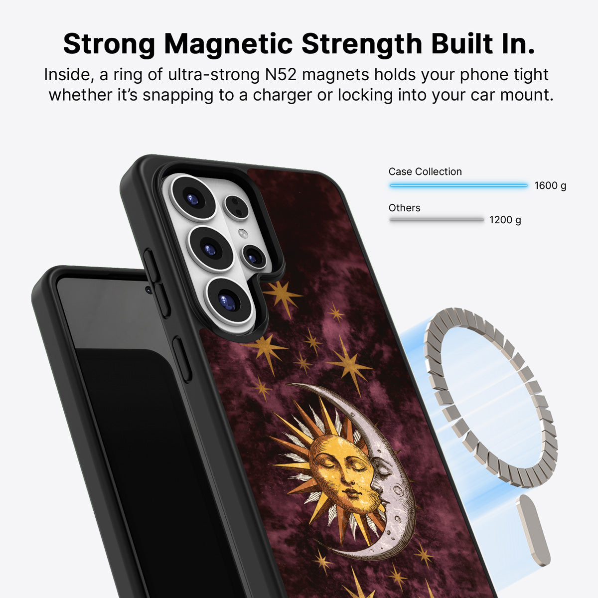 Samsung Galaxy S26 Ultra Qi2 magnetic case with N52 magnets – Sun and Moon design